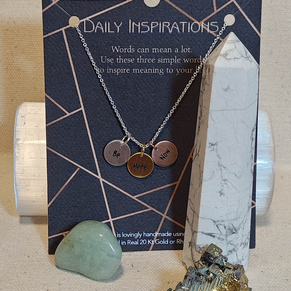 "Be Here Now" Silver & Gold Charm Necklace